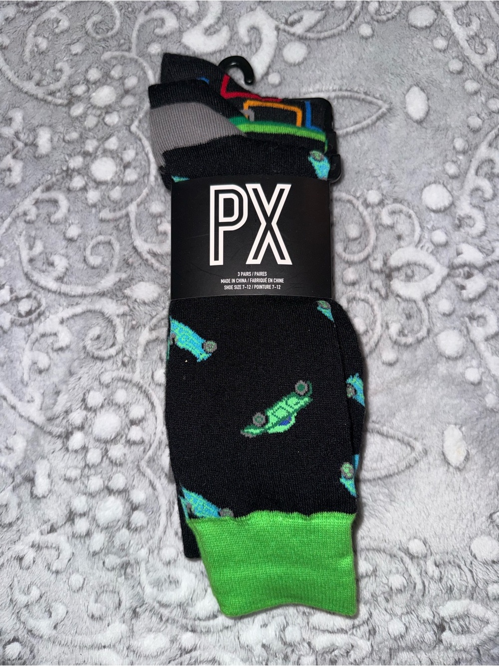 PX Men’s Crew Socks 3 Pack Shoe Size 7-12 Fun Print NWT